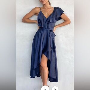 Billy J midi navy blue wrap dress